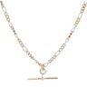 9ct Yellow, White and Rose Gold T-Bar Pendant and Figaro Chain 20"