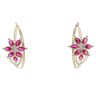14ct Yellow Gold Red Gem Flower Hoop Earrings