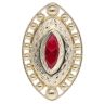 14ct Yellow Gold Red Gemstone Ball Pattern Marquise Ring