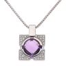 18ct White Gold 0.20ct Diamond And Amethyst Pendant And Chain 20"