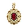 14ct Yellow Gold Red Gemstone Flower Pendant