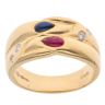 18ct Yellow Gold Red And Blue Gemstone, And Cubic Zirconia Fancy Ring