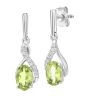 9ct White Gold Oval Peridot Crossover Diamond Drop Earrings