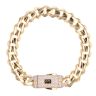 14ct Yellow Gold Monaco Curb Edge Cubic Zirconia Pave Lock Bracelet 8.5"