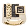 14ct Yellow Gold Monaco Black Cubic Zirconia Curb Detail Signet Ring