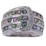 9ct White Gold 0.03ct Diamond and Multi Gemstone Buckle Ring