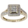 9ct Yellow Gold 0.45ct Princess And Brilliant Cut Diamond Cluster Ring