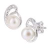 9ct White Gold Cultured Pearl and Diamond Stud Earrings