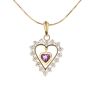 18ct Yellow Gold Amethyst and Cubic Zirconia Heart Pendant And Chain 18"