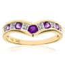 9ct Yellow Gold Amethyst and Diamond Wishbone Ring