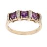 9ct Yellow Gold Three Stone Amethyst And 0.02ct Diamond Ring