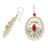 14ct Yellow Gold Red Gemstone Oval Drop Earrings