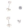 Silver Cubic Zirconia Heart and Round Stud Earrings Set of Two