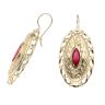 14ct Yellow Gold Red Gemstone Greek Key Drop Earrings