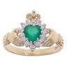9ct Yellow Gold Cubic Zirconia And Green Gemstone Claddagh Ring