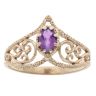 9ct Yellow Gold Amethyst Filigree Wishbone Ring