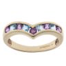 9ct Yellow Gold Blue Topaz and Amethyst Wishbone Ring