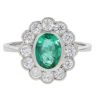 Platinum 0.95cts Vintage Style Diamond And Emerald Oval Cluster Ring