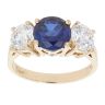 14ct Yellow Gold Created Sapphire And Cubic Zirconia Three Stone Ring