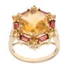 9ct Yellow Gold Citrine And Red Gemstone Cluster Ring