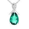 9ct White Gold Created Emerald and Diamond Pendant Necklace