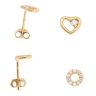 Silver Gold Plated Cubic Zirconia Heart and Halo Stud Earrings Set of Two