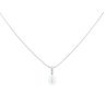14ct White Gold 0.05ct Diamond and Pearl Solitaire Pendant and Chain 16"