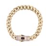 14ct Yellow Gold Monaco Classic Baguette Pave Lock Curb Bracelet 6.5"
