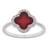 Silver Cubic Zirconia And Red Agate Petal Ring By Icesia