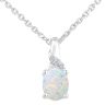 9ct White Gold Oval Opal and Diamond Pendant Necklace