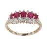 9ct Yellow Gold 0.02ct Diamond And Ruby Three Row Ring