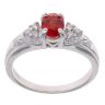 9ct White Gold 0.15ct Diamond And Red Gemstone Ring