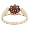 9ct Yellow Gold Garnet Floral Cluster Ring
