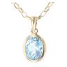 9ct Yellow Gold Blue Topaz Single Stone Pendant and Chain 22"