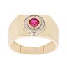 14ct Yellow Gold Cubic Zirconia And Created Ruby Signet Ring