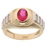 14ct Yellow and White Gold Cubic Zirconia and Red Gemstone Signet Ring