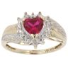 9ct Yellow and White Gold 0.05ct Diamond and Created Ruby Heart Cluster Ring