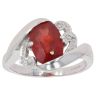 9ct White Gold Red Gemstone and 0.02ct Diamond Dress Ring