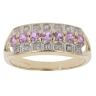 9ct Yellow Gold 0.04ct Diamond and Pink Topaz Three Row Ring