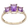 9ct Yellow Gold Amethyst and 0.05ct Diamond Three Stone Ring