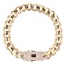 14ct Yellow Gold Monaco Curb Classic Cubic Zirconia Pave Lock Bracelet 8.5"
