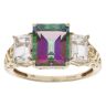 9ct Yellow Gold Mystic Topaz And Cubic Zirconia Three Stone Ring