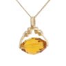 9ct Yellow Gold Orange Gem Fob Pendant And Curb Chain 18"